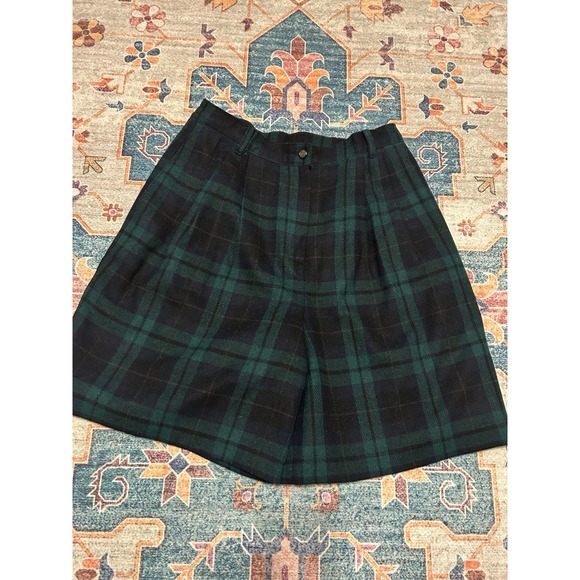 Vintage 80s Holiday Plaid Shorts Wool Blend Tartan Blue Green High Rise Sz 14 - Picture 7 of 8